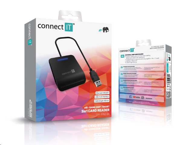 CONNECT IT USB čtečka eObčanek a čipových karet, ČERNÁ