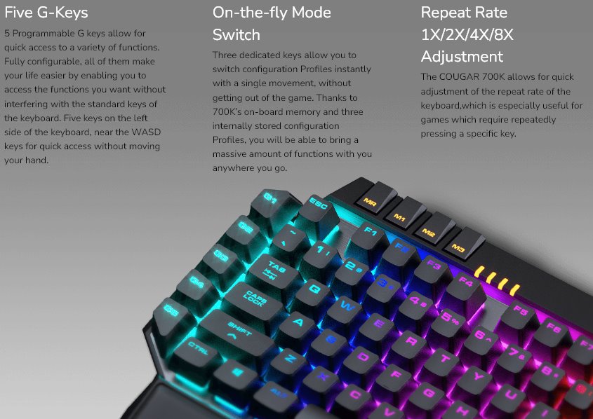 COUGAR herní klávesnice 700K EVO RGB (Red Cherry MX mechanical switch), aluminium brushed structure, NRKO