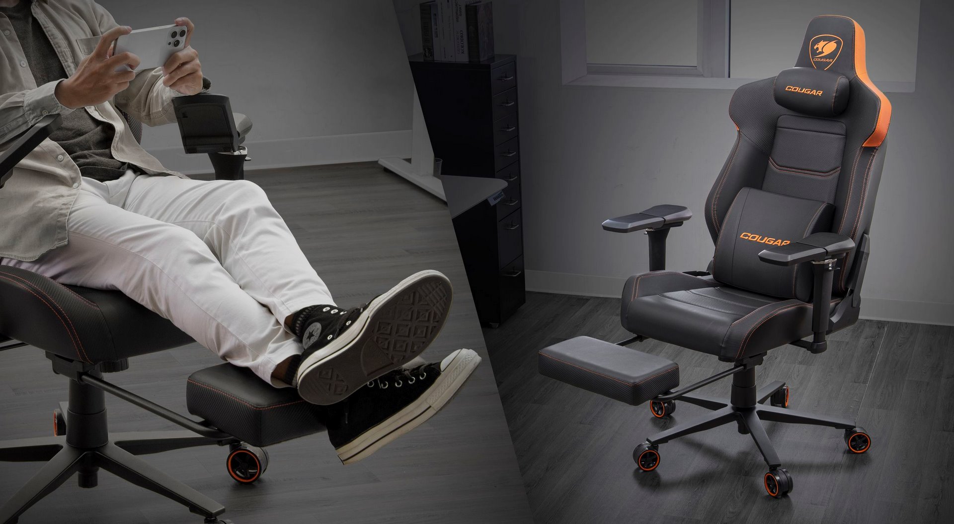 COUGAR herní židle ARMOR EVO M - černá/oranžová - s podnožkou