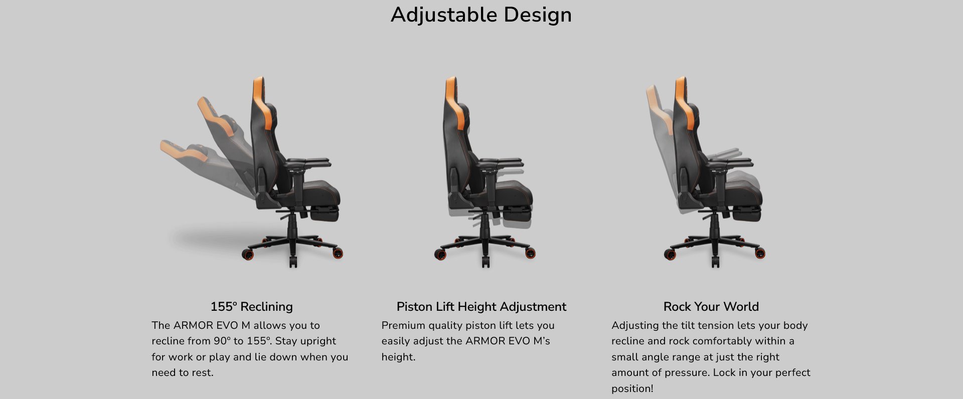 COUGAR herní židle ARMOR EVO M - černá/oranžová - s podnožkou