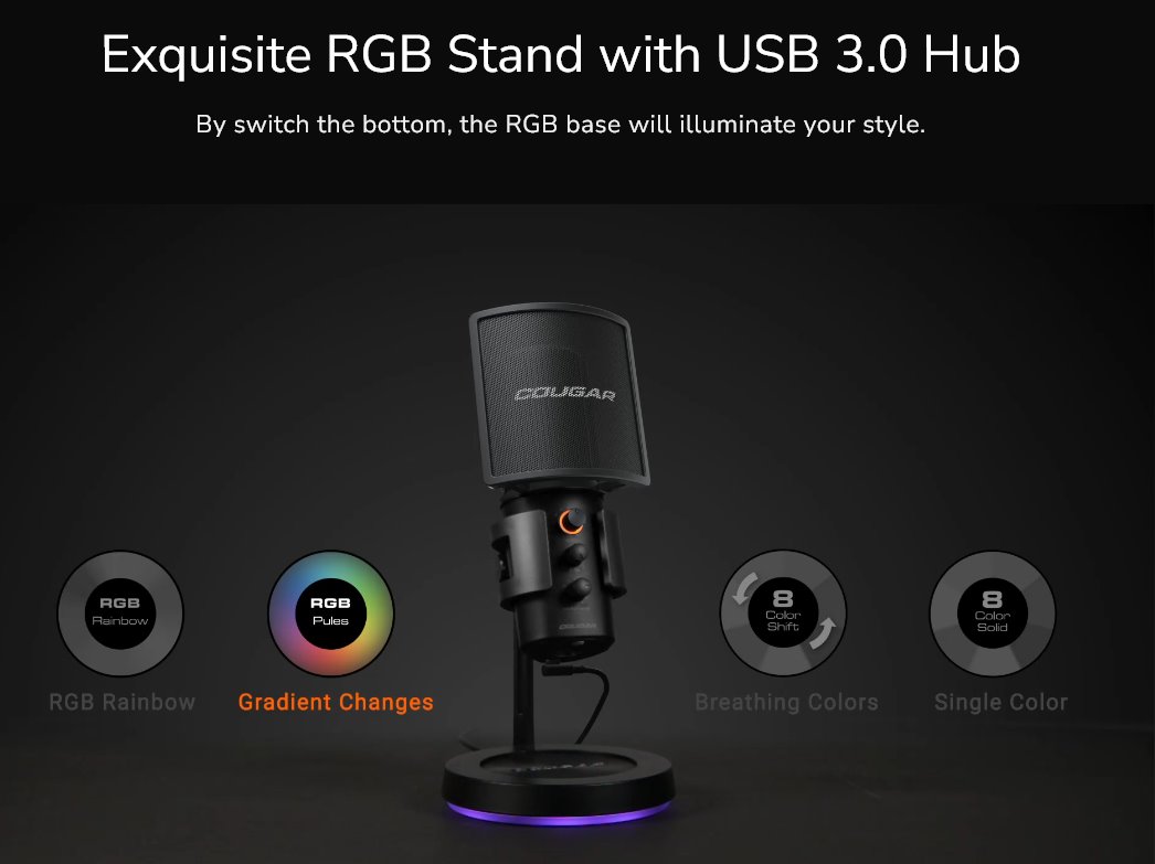 COUGAR mikrofón studio SCREAMER-X 3 Omni-Dimesion Mic Noise Reduction Pop Filter RGB Base