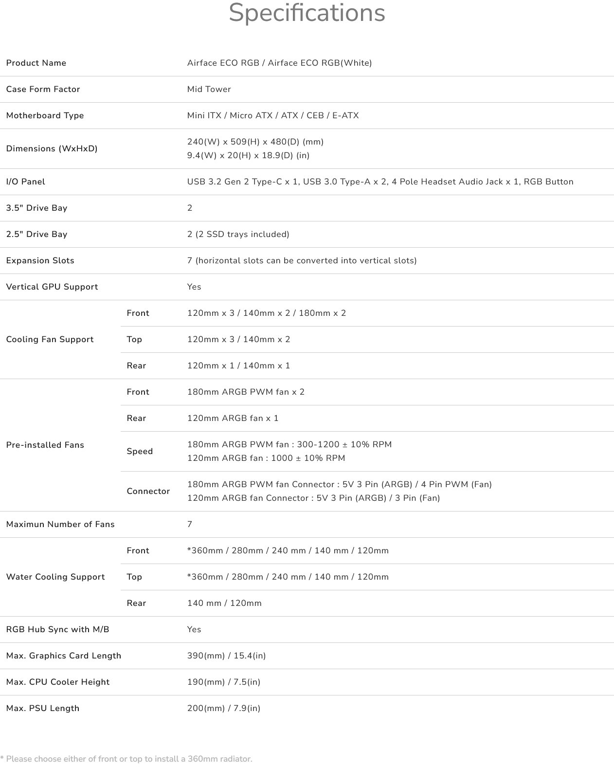 COUGAR PC skříň AIRFACE ECO RGB Black Mid Tower Airflow 2 x 180mm ARGB PWM Fans 1x 120mm ARGB Fan