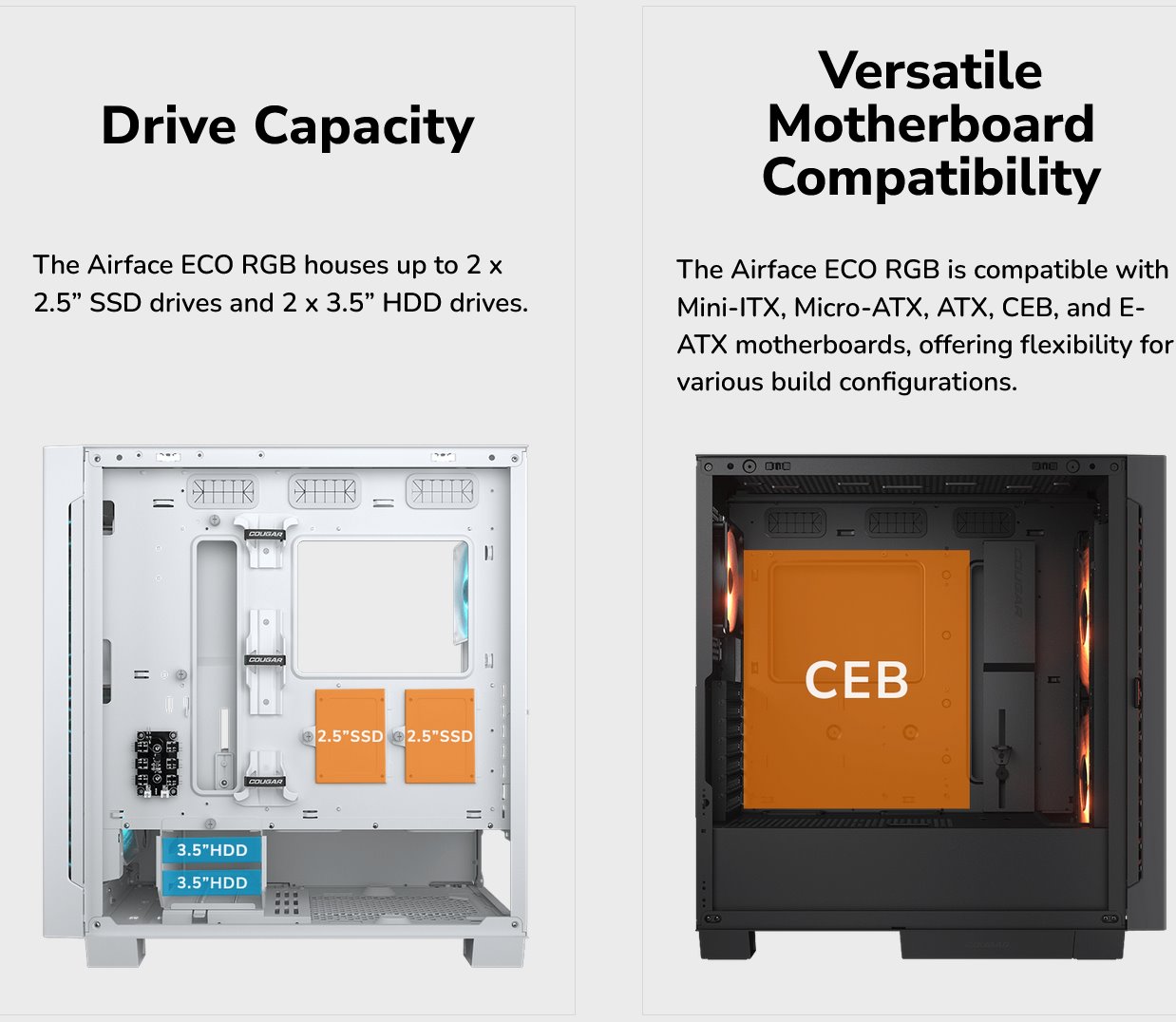 COUGAR PC skříň AIRFACE ECO RGB Black Mid Tower Airflow 2 x 180mm ARGB PWM Fans 1x 120mm ARGB Fan