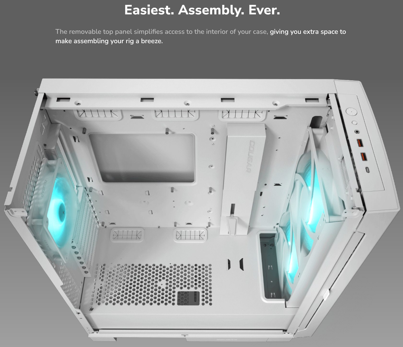 COUGAR PC skříň AIRFACE ECO RGB White Mid Tower Airflow 2 x 180mm ARGB PWM Fans 1x 120mm ARGB Fan