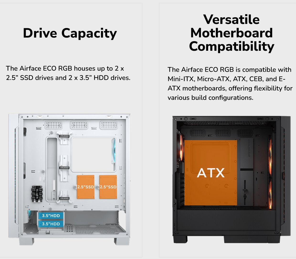 COUGAR PC skříň AIRFACE ECO RGB White Mid Tower Airflow 2 x 180mm ARGB PWM Fans 1x 120mm ARGB Fan