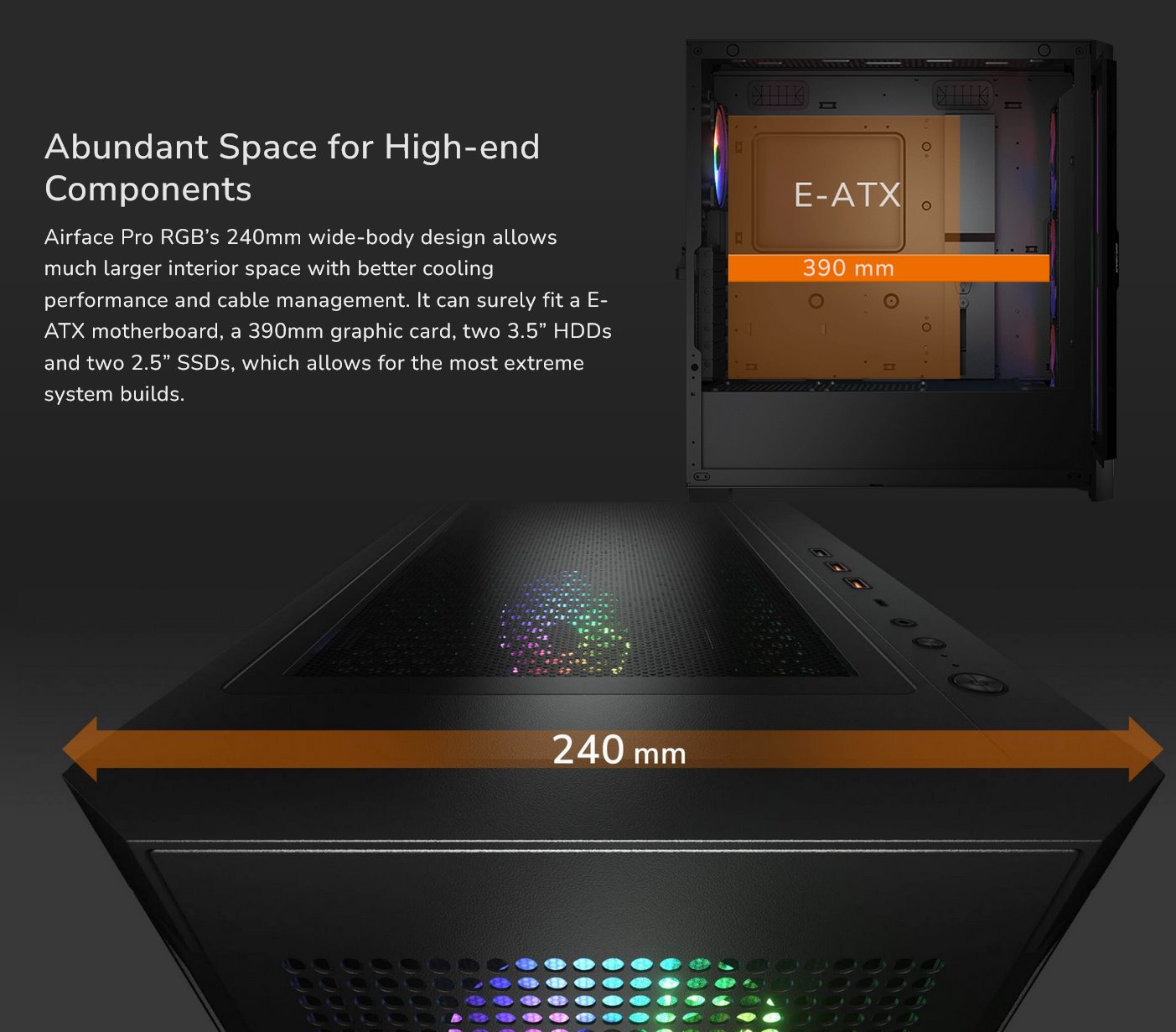 COUGAR PC skříň AIRFACE PRO RGB Black Mid Tower Airflow Panel 3 x 120mm ARGB Fans 1x 120mm ARGB Fan TG Left Panel
