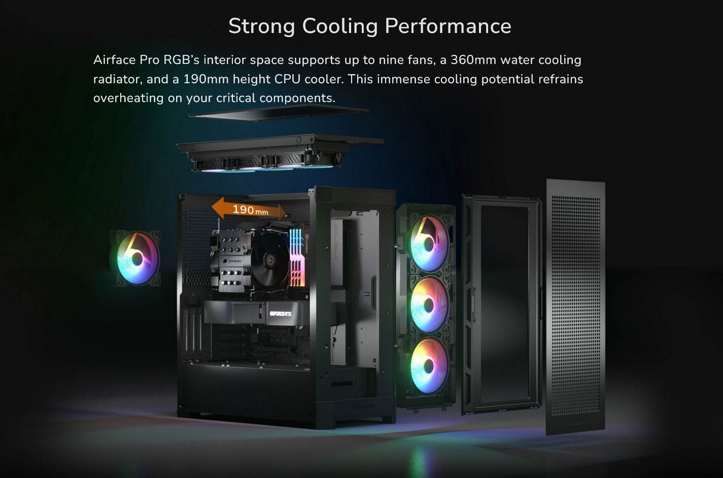 COUGAR PC skříň AIRFACE PRO RGB Black Mid Tower Airflow Panel 3 x 120mm ARGB Fans 1x 120mm ARGB Fan TG Left Panel
