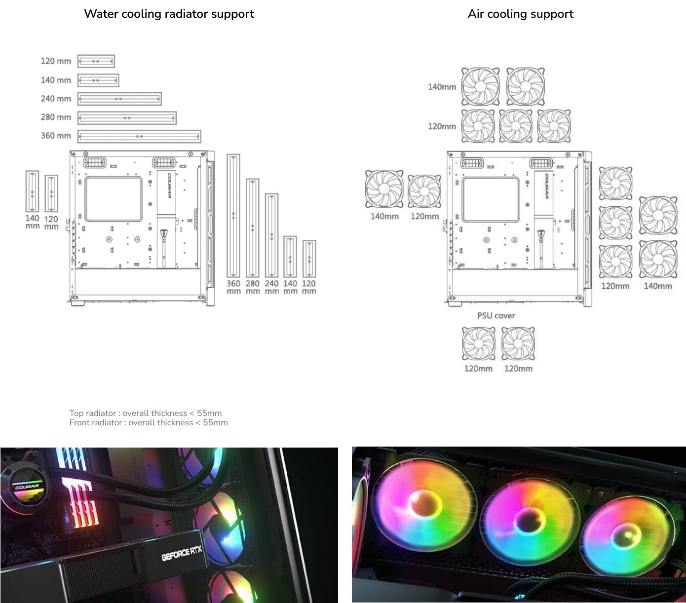 COUGAR PC skříň AIRFACE PRO RGB Black Mid Tower Airflow Panel 3 x 120mm ARGB Fans 1x 120mm ARGB Fan TG Left Panel