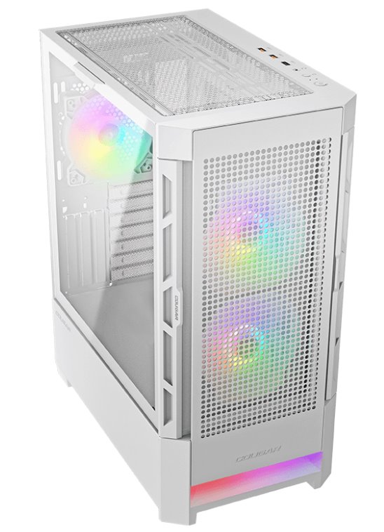 COUGAR PC skříň AIRFACE RGB White Mid Tower Mesh Front Panel 2 x 140mm ARGB Fans 1x 120mm ARGB Fan TG Left Panel
