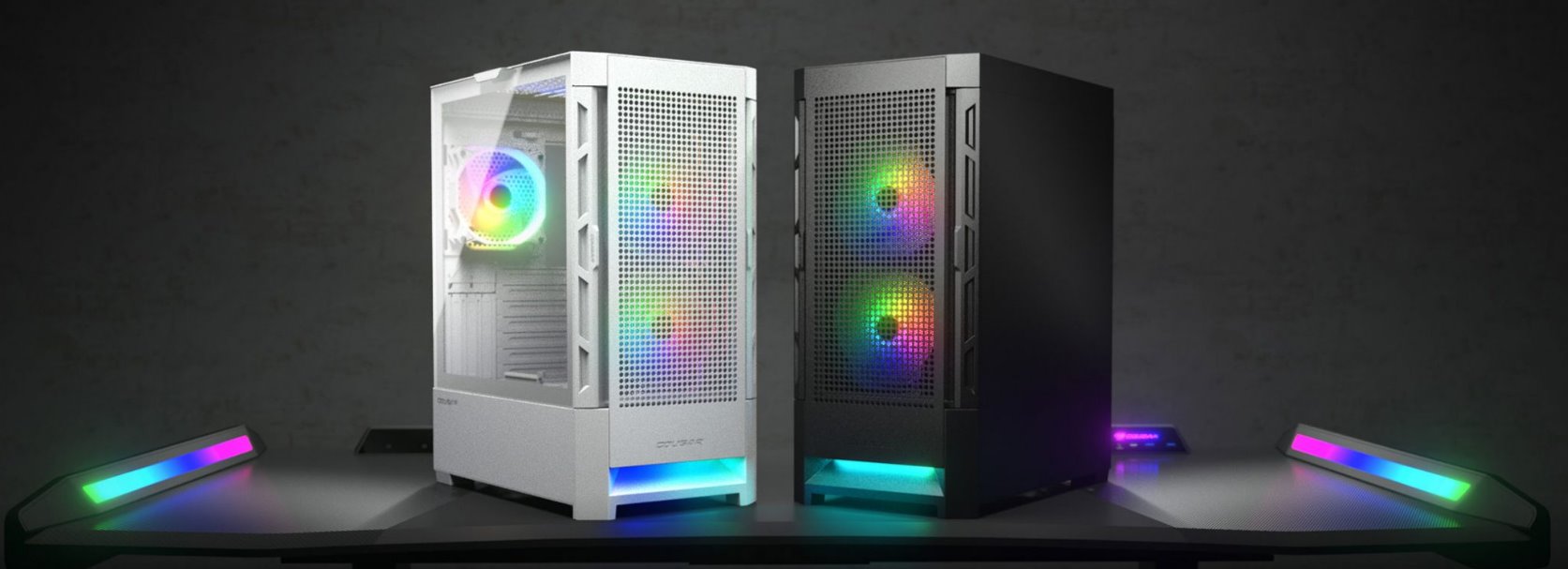 COUGAR PC skříň AIRFACE RGB White Mid Tower Mesh Front Panel 2 x 140mm ARGB Fans 1x 120mm ARGB Fan TG Left Panel