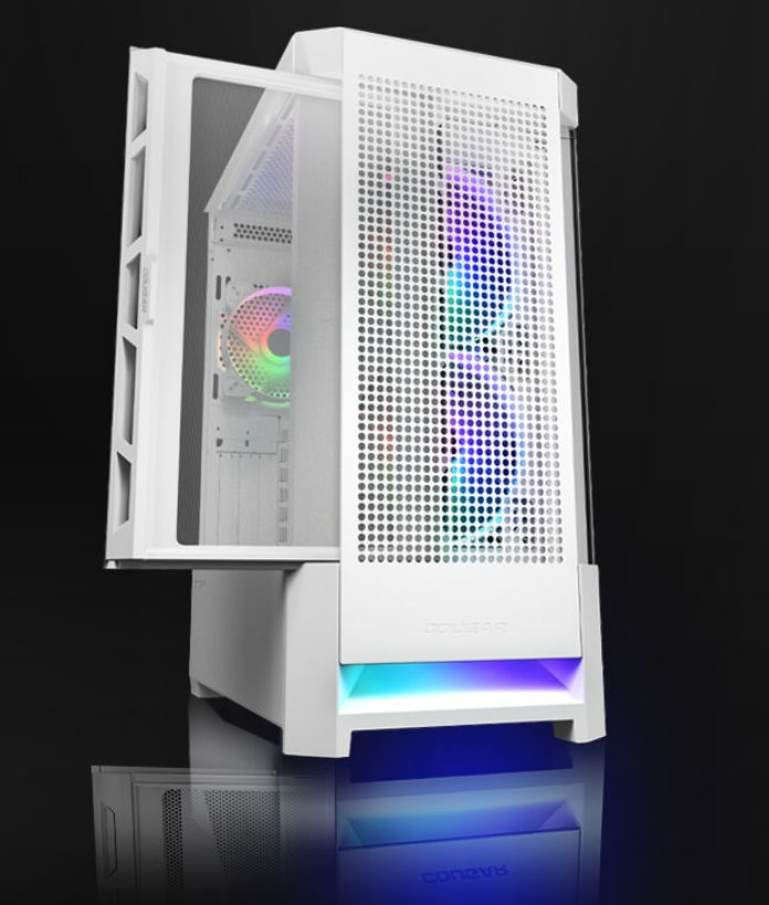 COUGAR PC skříň AIRFACE RGB White Mid Tower Mesh Front Panel 2 x 140mm ARGB Fans 1x 120mm ARGB Fan TG Left Panel