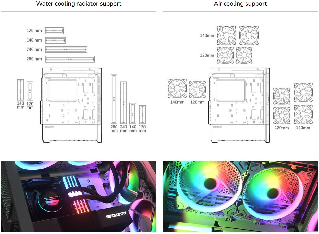 COUGAR PC skříň AIRFACE RGB White Mid Tower Mesh Front Panel 2 x 140mm ARGB Fans 1x 120mm ARGB Fan TG Left Panel