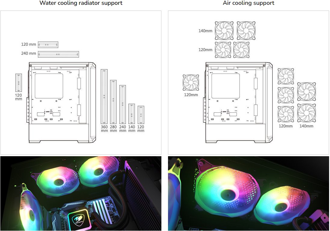 COUGAR PC skříň ARCHON 2 Mesh RGB Black Mid Tower Mesh Front Panel 3 x ARGB Fans 3mm TG Left Panel + COUGAR PSU STC600
