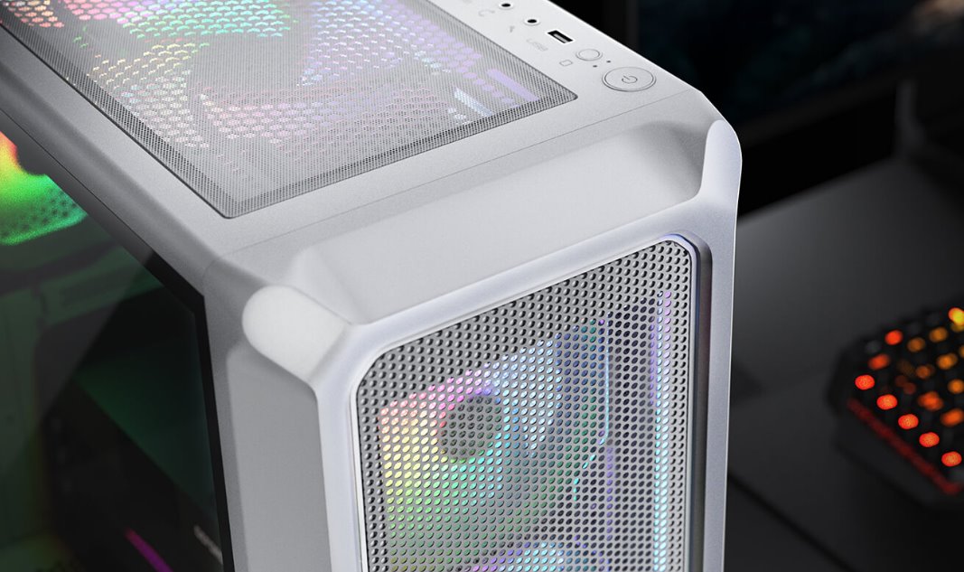 COUGAR PC skříň ARCHON 2 Mesh RGB White Mid Tower Mesh Front Panel 3 x ARGB Fans 3mm TG Left Panel + COUGAR PSU STC600