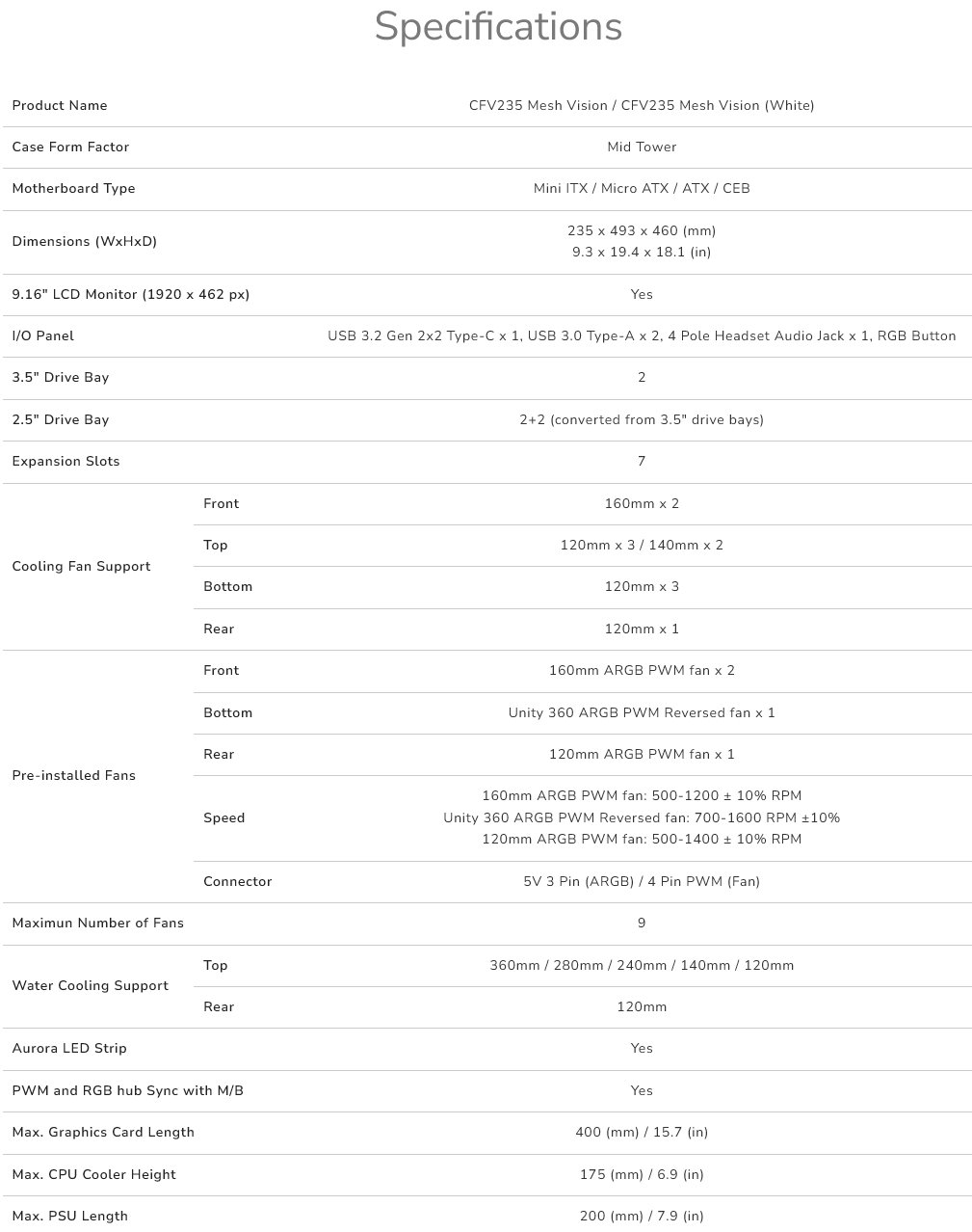 COUGAR PC skříň CFV235 Mesh Vision Black Mid