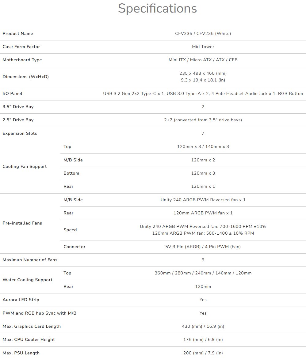 COUGAR PC skříň CFV235 White Mid Tower