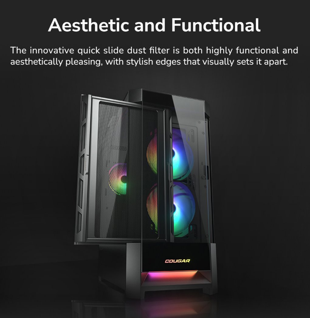 COUGAR PC skříň DUOFACE Black Mid Tower Airflow Front Panel TG Left Panel 2 x ARGB 140mm & 1x 120mm Fans