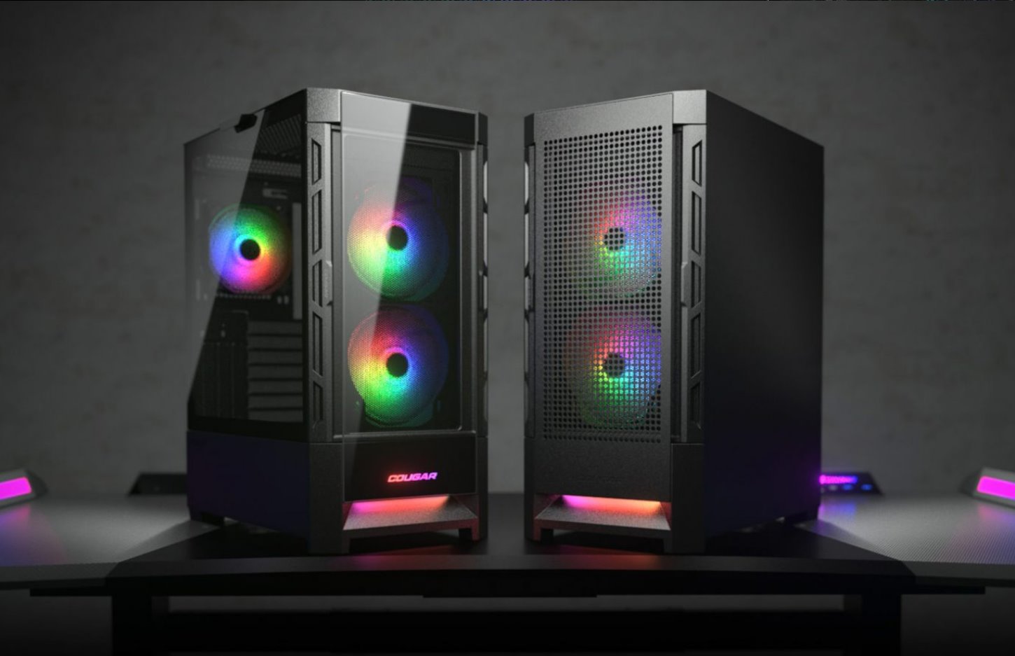 COUGAR PC skříň DUOFACE Black Mid Tower Airflow Front Panel TG Left Panel 2 x ARGB 140mm & 1x 120mm Fans
