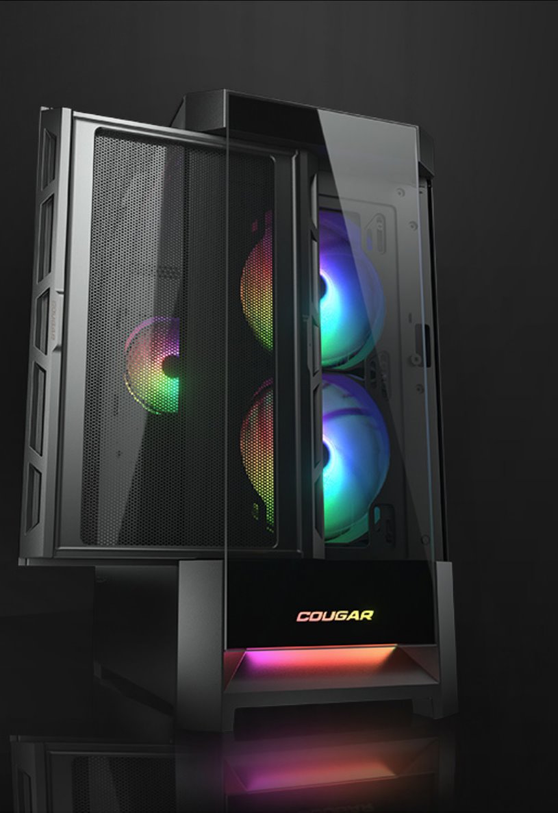COUGAR PC skříň DUOFACE Black Mid Tower Airflow Front Panel TG Left Panel 2 x ARGB 140mm & 1x 120mm Fans