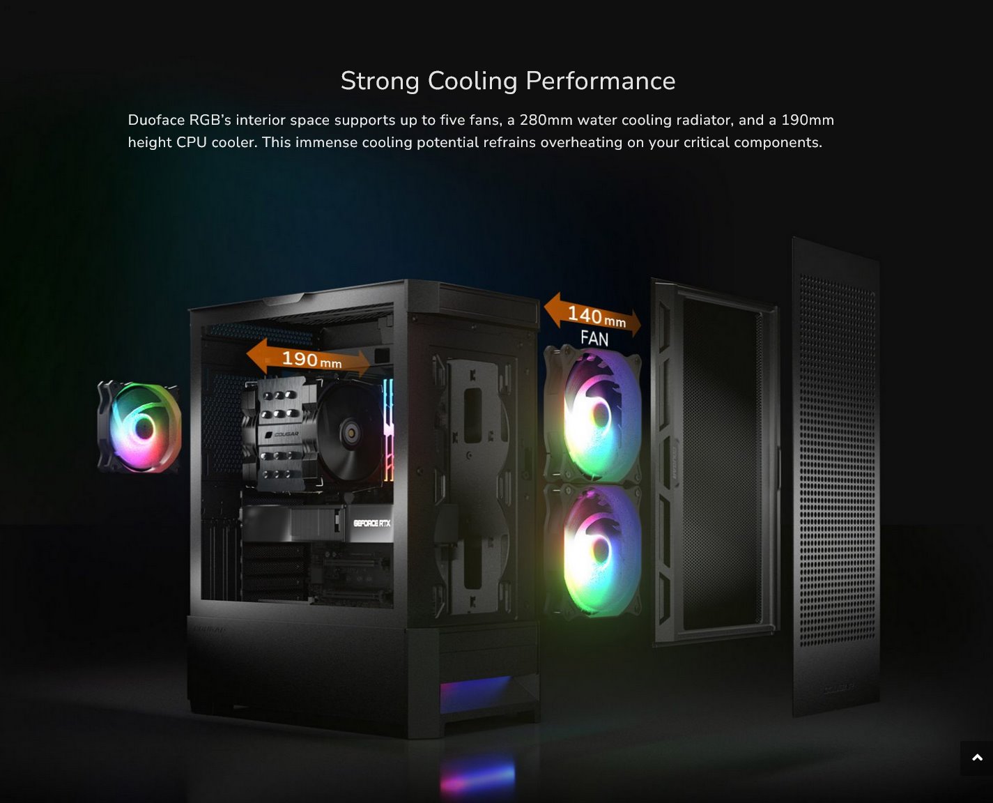 COUGAR PC skříň DUOFACE Black Mid Tower Airflow Front Panel TG Left Panel 2 x ARGB 140mm & 1x 120mm Fans