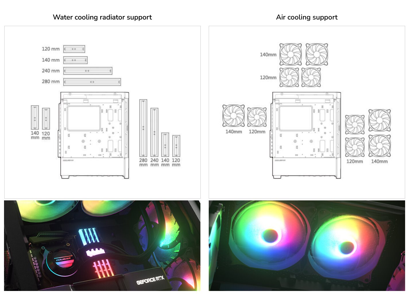 COUGAR PC skříň DUOFACE Black Mid Tower Airflow Front Panel TG Left Panel 2 x ARGB 140mm & 1x 120mm Fans