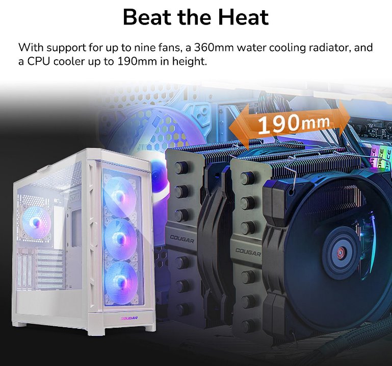 COUGAR PC skříň DUOFACE Pro RGB Black Mid Tower TG & Airflow Front Panel 4 x ARGB Fans TG Left Panel