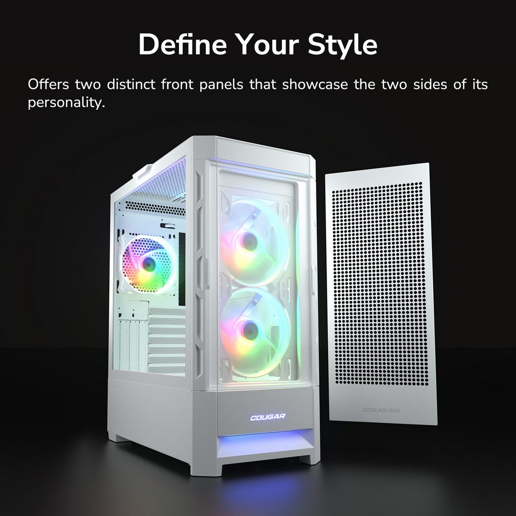 COUGAR PC skříň DUOFACE White Mid Tower Airflow Front Panel TG Left Panel 2 x ARGB 140mm & 1x 120mm Fans