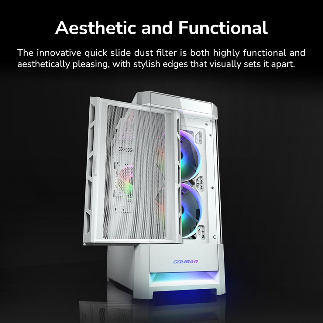 COUGAR PC skříň DUOFACE White Mid Tower Airflow Front Panel TG Left Panel 2 x ARGB 140mm & 1x 120mm Fans