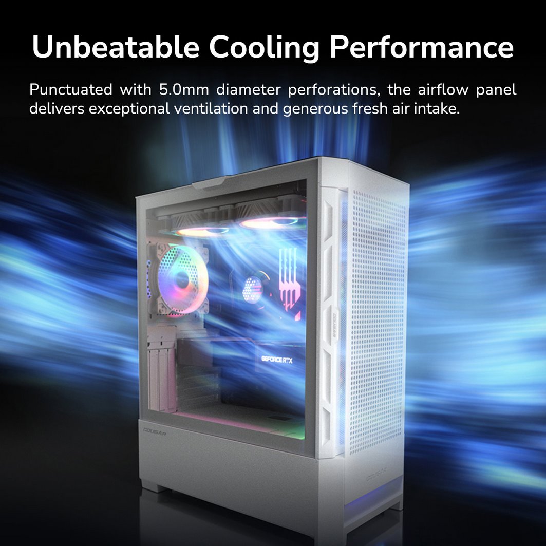 COUGAR PC skříň DUOFACE White Mid Tower Airflow Front Panel TG Left Panel 2 x ARGB 140mm & 1x 120mm Fans