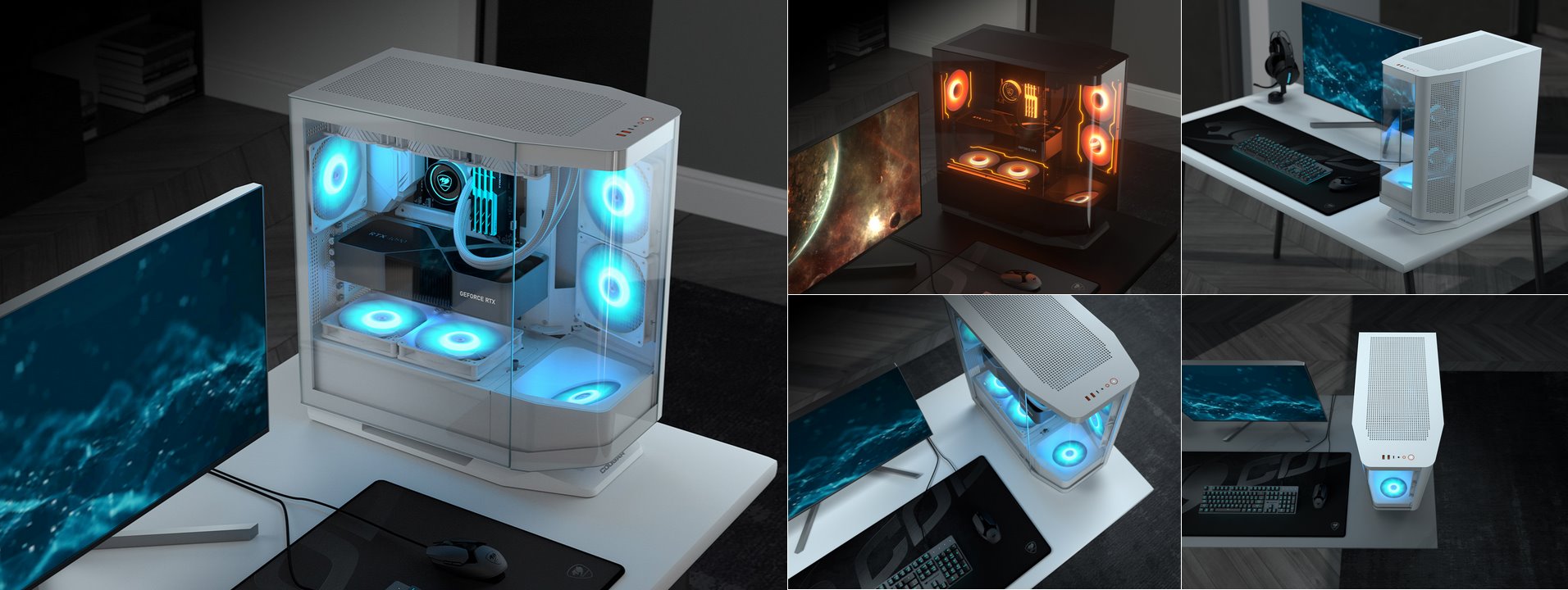 COUGAR PC skříň FV270 Black Mid tower tempered curved glass perimeter quick detachable air filters up to 9 fans
