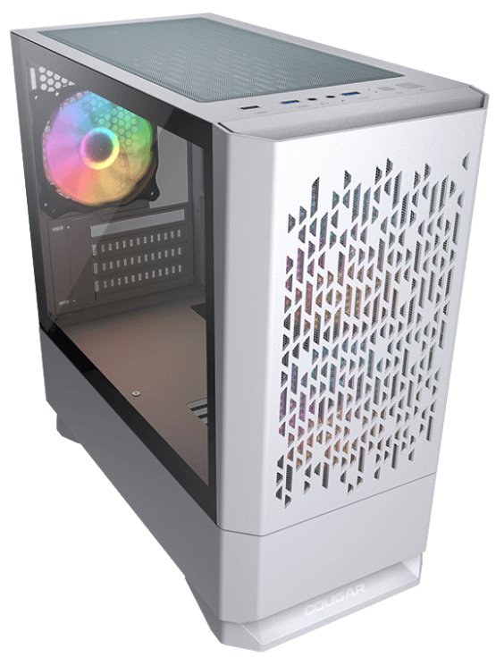 COUGAR PC skříň MG140 Air RGB White Mini Tower Air Vents Front Panel 3 x ARGB Fans 4mm TG Left Panel
