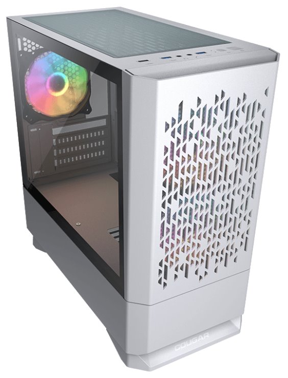 COUGAR PC skříň MG140 Air RGB White Mini Tower Air Vents Front Panel 3 x ARGB Fans 4mm TG Left Panel