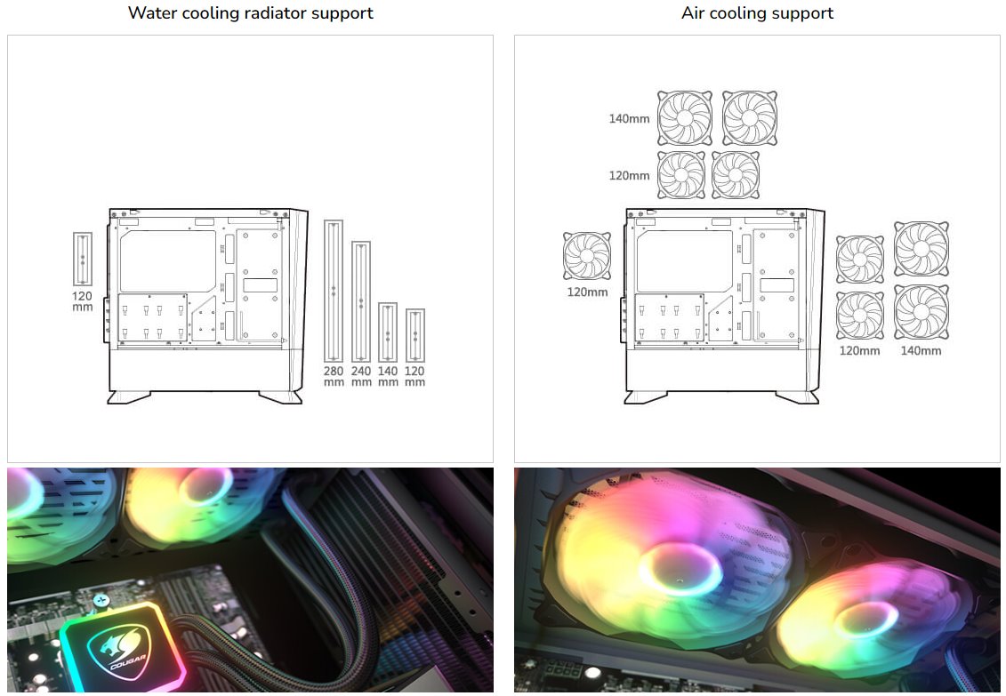 COUGAR PC skříň MG140 Air RGB White Mini Tower Air Vents Front Panel 3 x ARGB Fans 4mm TG Left Panel