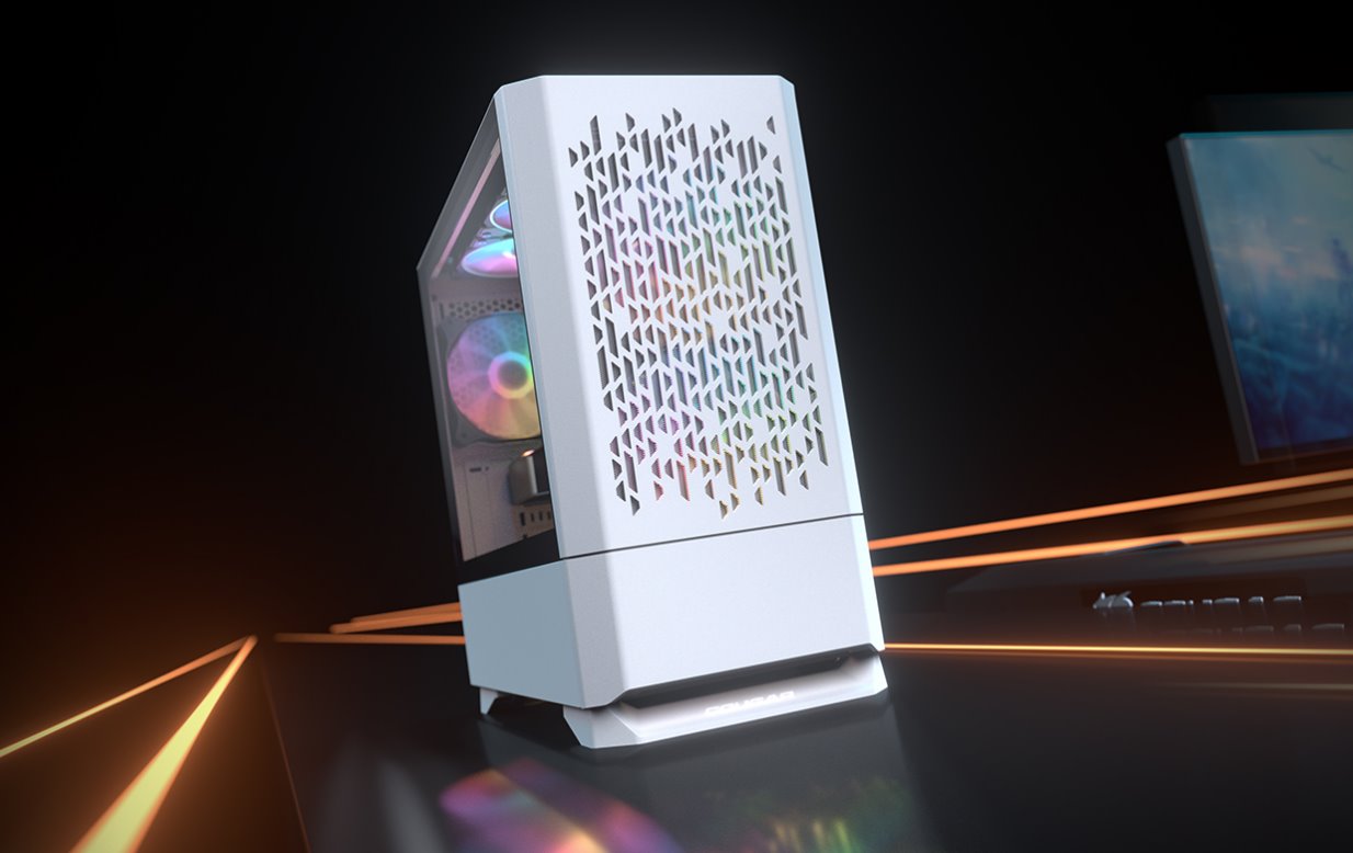 COUGAR PC skříň MG140 Air RGB White Mini Tower Air Vents Front Panel 3 x ARGB Fans 4mm TG Left Panel