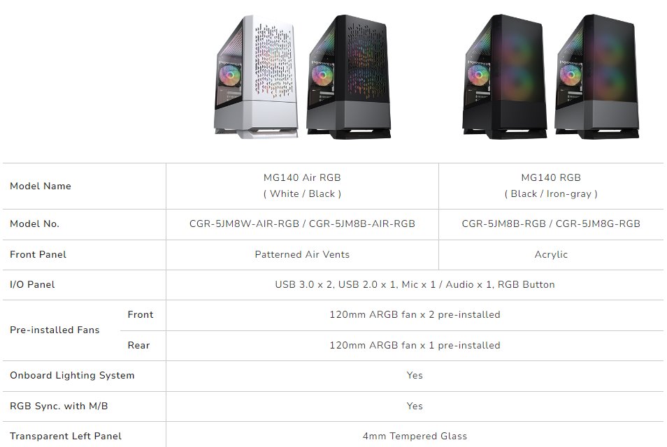 COUGAR PC skříň MG140 Air RGB White Mini Tower Air Vents Front Panel 3 x ARGB Fans 4mm TG Left Panel