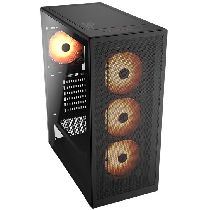 COUGAR PC skříň MX220 RGB Black Mid Tower Mesh Front Panel 4 x 120mm ARGB Fans TG Left Panel