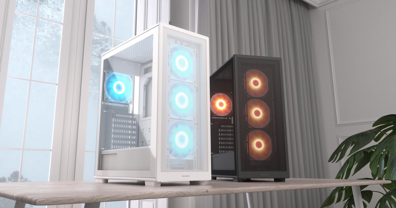 COUGAR PC skříň MX220 RGB White Mid Tower Mesh Front Panel 4 x 120mm ARGB Fans TG Left Panel