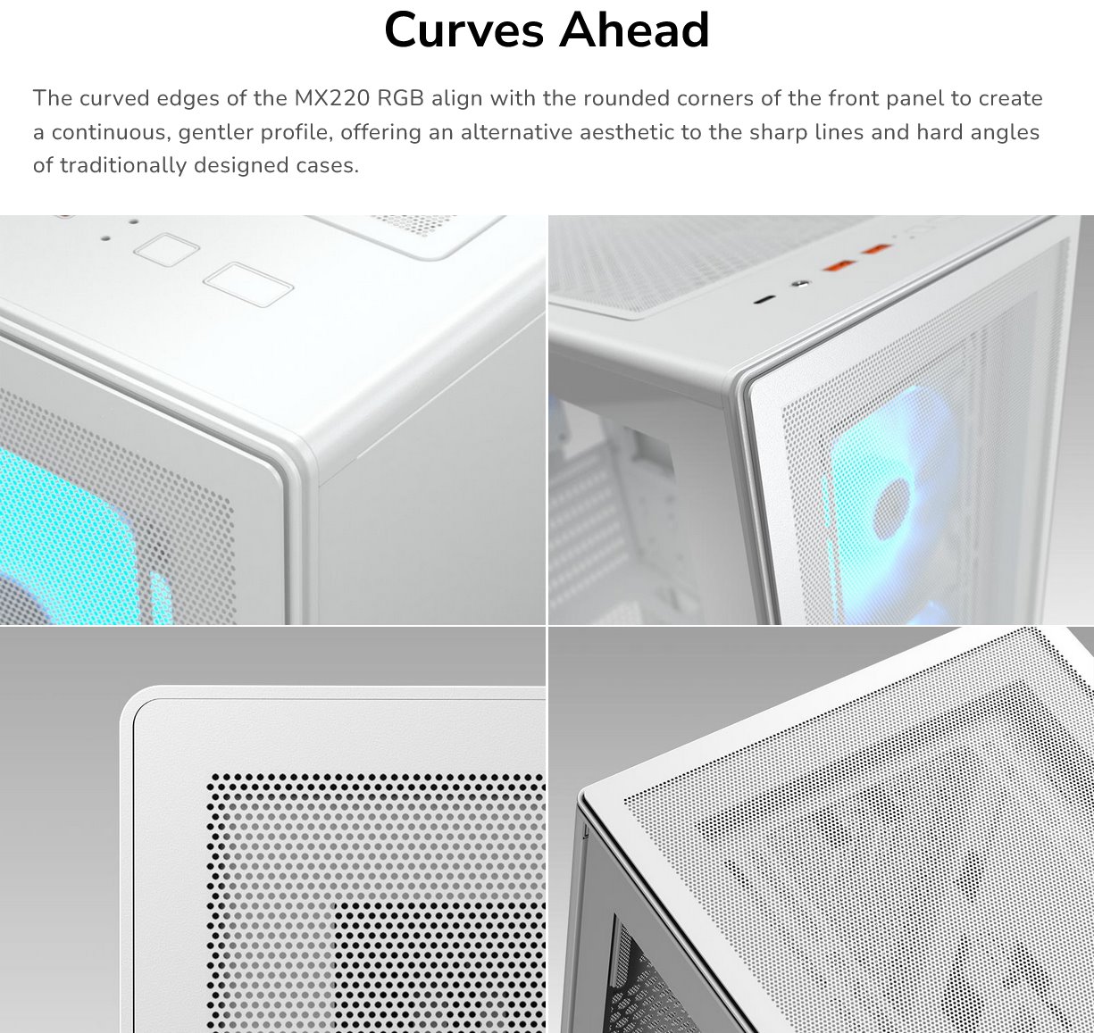 COUGAR PC skříň MX220 RGB White Mid Tower Mesh Front Panel 4 x 120mm ARGB Fans TG Left Panel