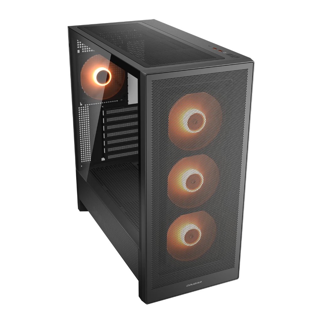 COUGAR PC skříň MX230 Black RGB Mid Tower Mesh Front Panel 4 x 120mm ARGB Fans TG Left Panel