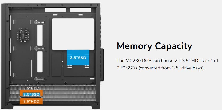 COUGAR PC skříň MX230 Black RGB Mid Tower Mesh Front Panel 4 x 120mm ARGB Fans TG Left Panel