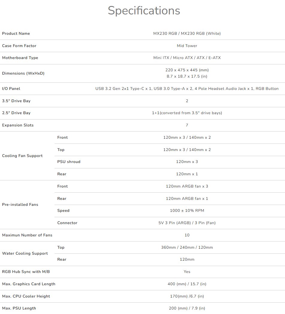 COUGAR PC skříň MX230 White RGB Mid Tower Mesh Front Panel 4 x 120mm ARGB Fans TG Left Panel
