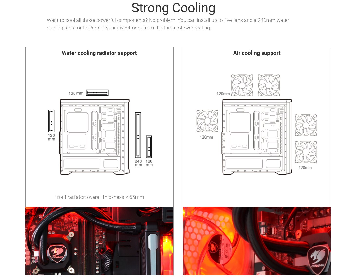 COUGAR PC skříň MX330-G Mid Tower Mesh Front Panel 1 x 120mm Fan TG Left Panel