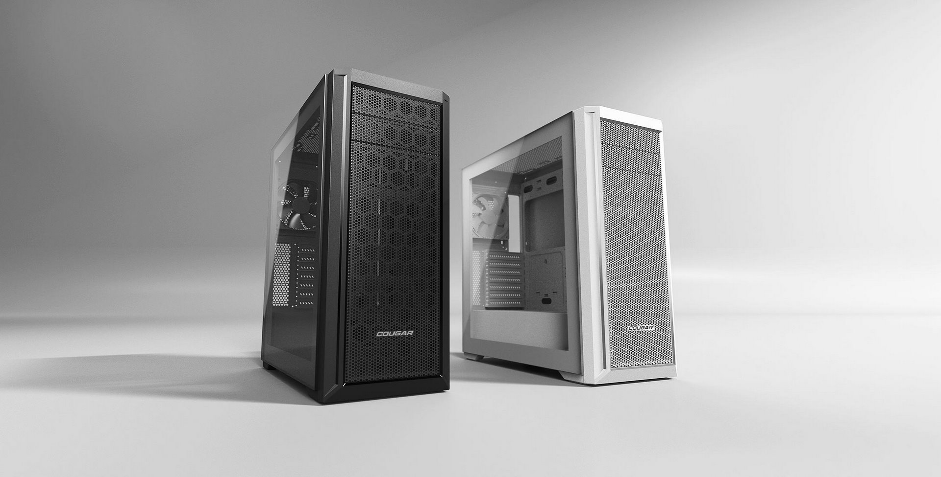 COUGAR PC skříň MX330-G Pro White Mid Tower Mesh Front Panel 1 x 120mm Fan TG Left Panel