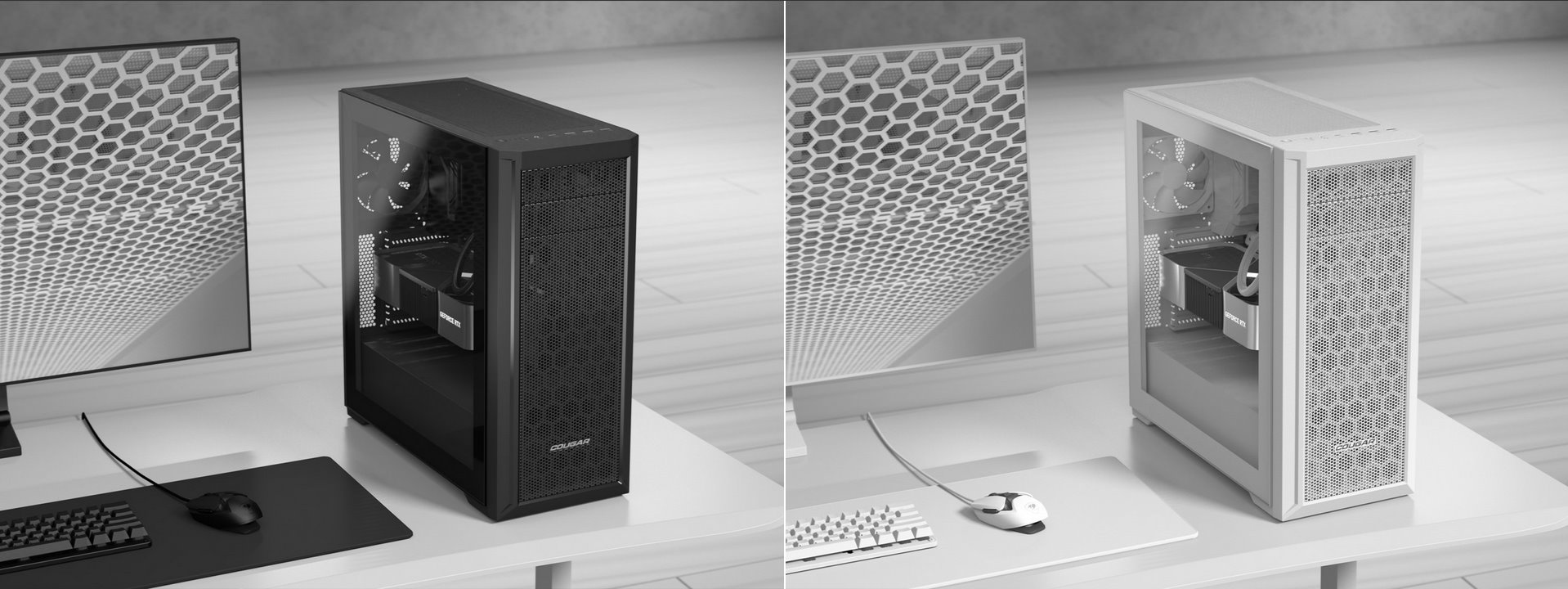 COUGAR PC skříň MX330-G Pro White Mid Tower Mesh Front Panel 1 x 120mm Fan TG Left Panel