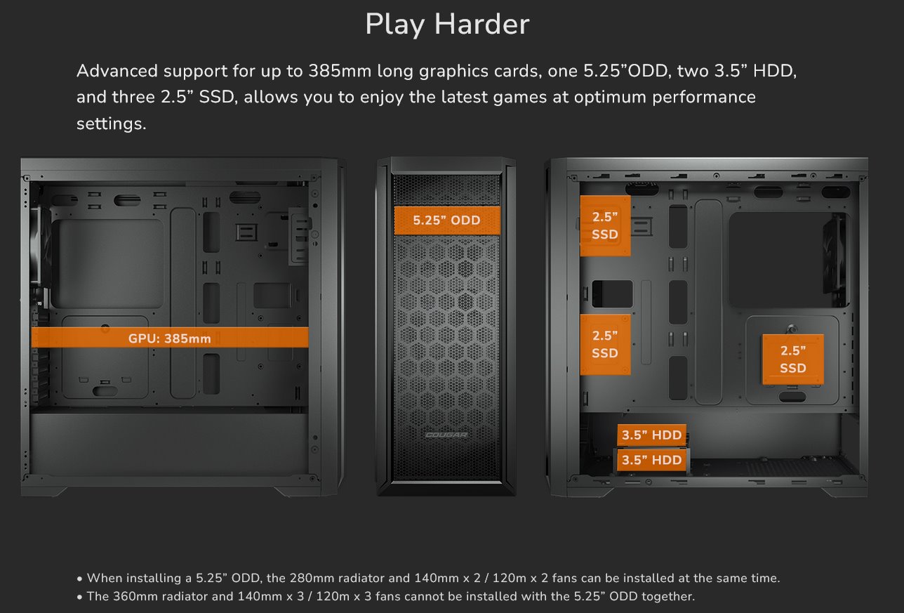 COUGAR PC skříň MX330-G Pro White Mid Tower Mesh Front Panel 1 x 120mm Fan TG Left Panel