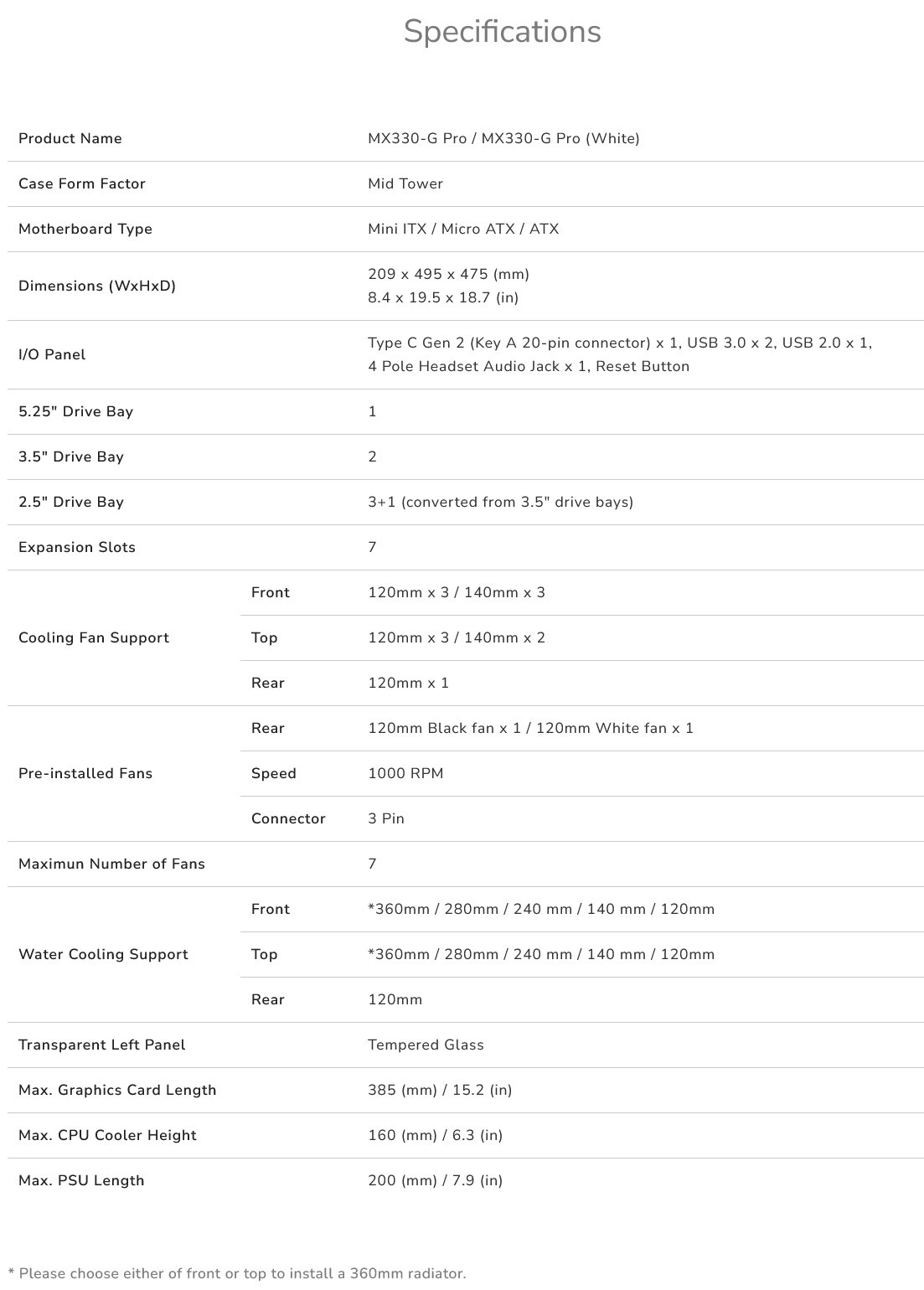 COUGAR PC skříň MX330-G Pro White Mid Tower Mesh Front Panel 1 x 120mm Fan TG Left Panel