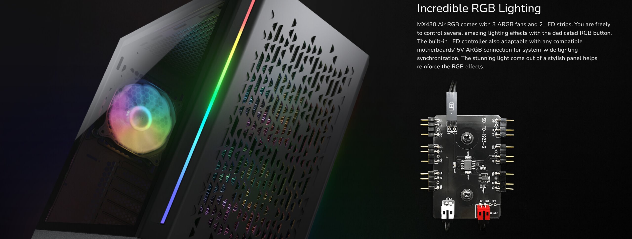 COUGAR PC skříň MX430 Air RGB White Mid Tower Air Vents Front Panel with ARGB strips 3 x ARGB Fans 4mm TG Left Panel