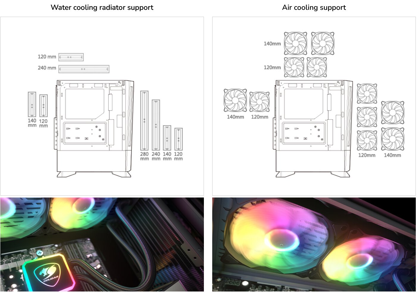 COUGAR PC skříň MX430 Air RGB White Mid Tower Air Vents Front Panel with ARGB strips 3 x ARGB Fans 4mm TG Left Panel