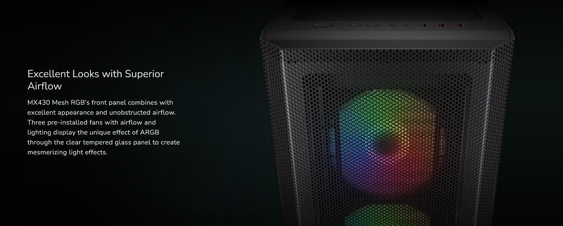 COUGAR PC skříň MX430 Mesh RGB Black Mid Tower Mesh Front Panel 3 x ARGB Fans 4mm TG Left Panel
