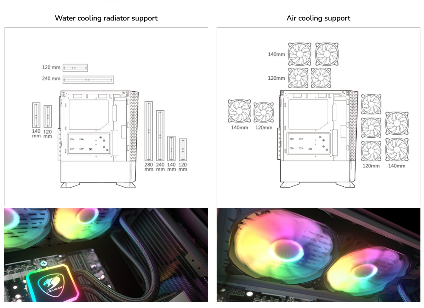 COUGAR PC skříň MX430 Mesh RGB Black Mid Tower Mesh Front Panel 3 x ARGB Fans 4mm TG Left Panel